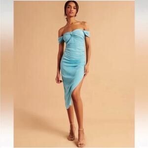 Abercrombie & Fitch Light Blue Off-Shoulder Midi Dress Large